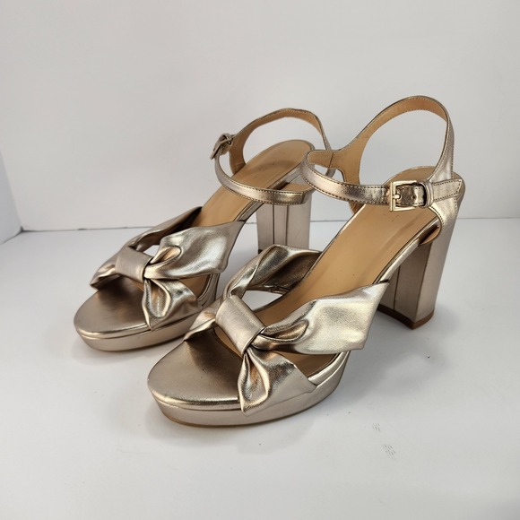 LOFT Shoes - LOFT Women's 8.5M Gold Metallic Bow Platform Heels Ankle Strap Sandals Party